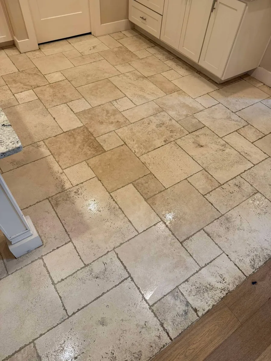 Travertine kitchen tile and grout cleaning in Brooksville, FL by Empire DLC Cleanings