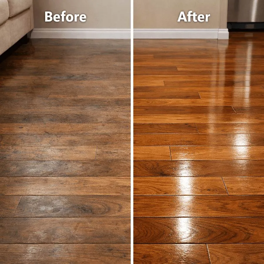 Wood floor cleaning before and after in Spring Hill